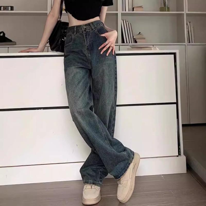 Wide Leg Jeans for Women High Waisted Contrasting Straight Leg Pant Autumn Lady Loose Pants Streetwear
