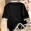 Футболки Lce Silk O-neck Beading, модные, милые, трикотажные, с коротким рукавом, летние, свободные, черные, женские