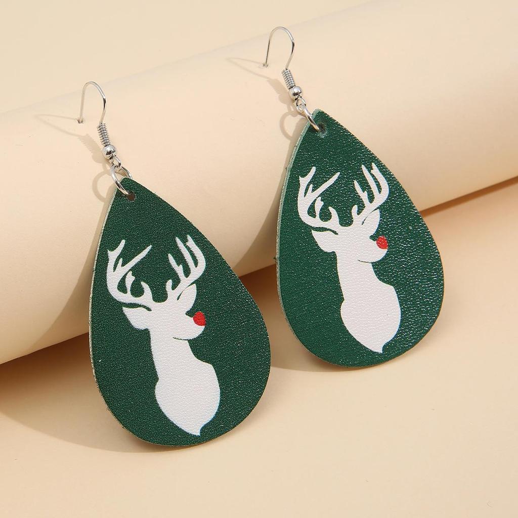 Cross-border Christmas Reindeer Teardrop Leather Earrings - Women's Cute Studs