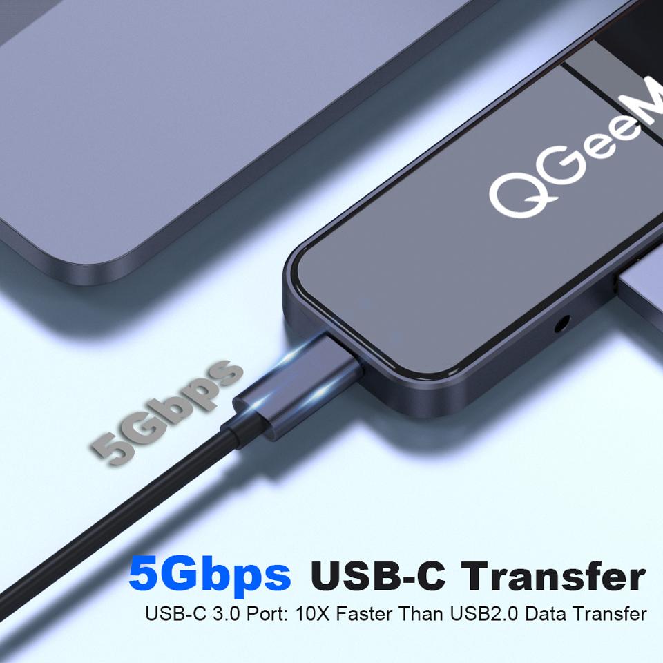 QGeeM 8 портов USB C Hub для Macbook Pro Air Type C Hub 3,0 Адаптер TF SD 3,5 мм PD Aux HDMI Type C Hub для iPad Pro ПК Разветвитель док-станции