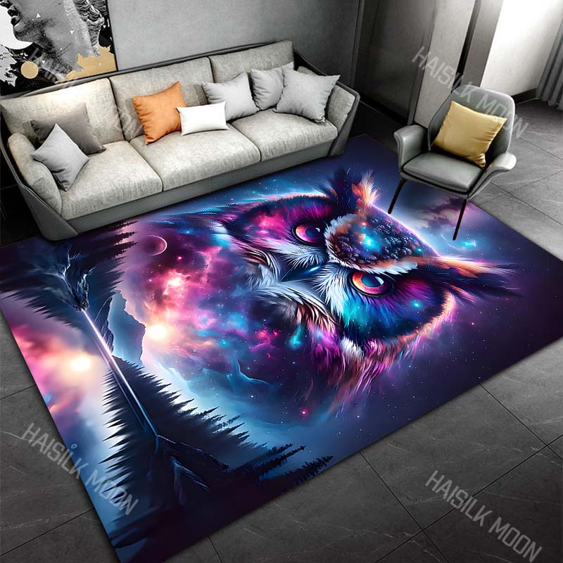 1PC cosmic owl nebula lake reflection forest Carpet for Living Room Bedroom Sofa Home Decor Rus Non-slip Floor Mat Luxury Gift