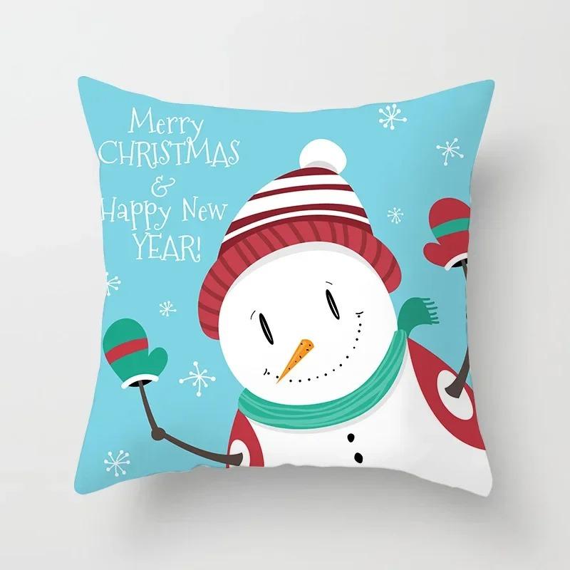 45X45Cm Merry Christmas Cartoon Old Man Elk Print Cushion Cover Home Living Room Sofa Decorative Pillow Cover