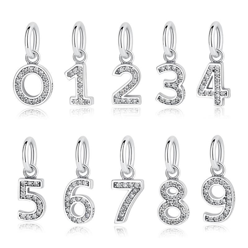 100% 925 Sterling Silver Charm Bead Numbers 0-9 Pendant Charms Fit Fashion Bracelets Necklaces Diy Women Jewelry