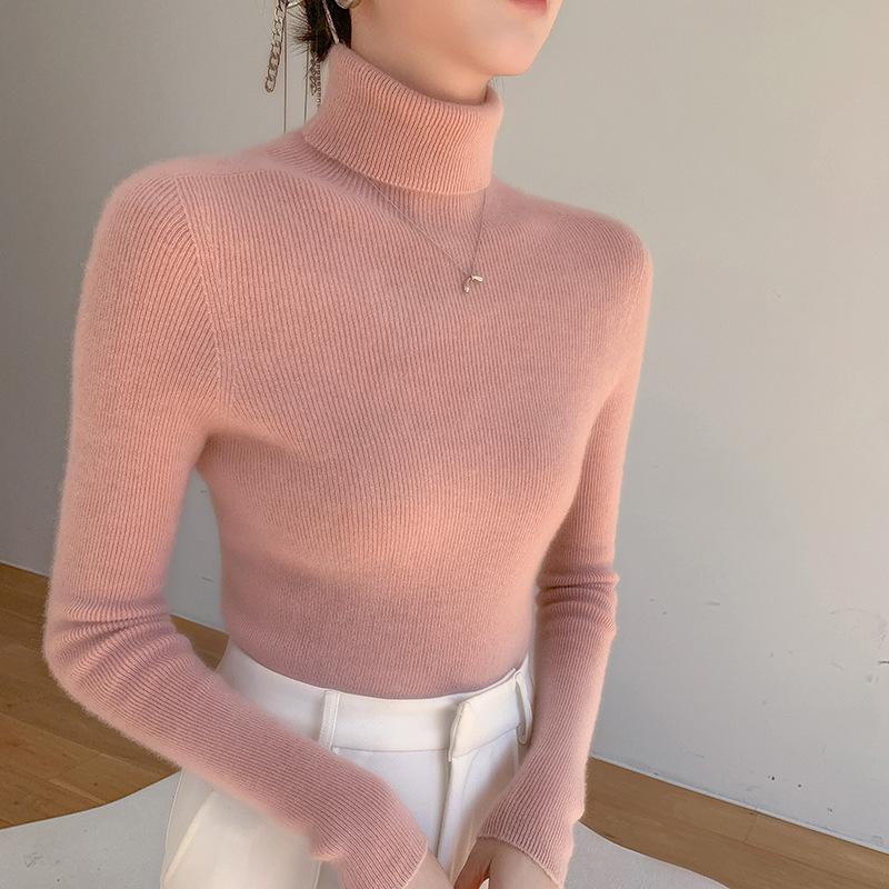 Women's Slim Fit Seamless Cashmere Turtleneck Sweater - Versatile, Flattering Knit for Autumn/Winter