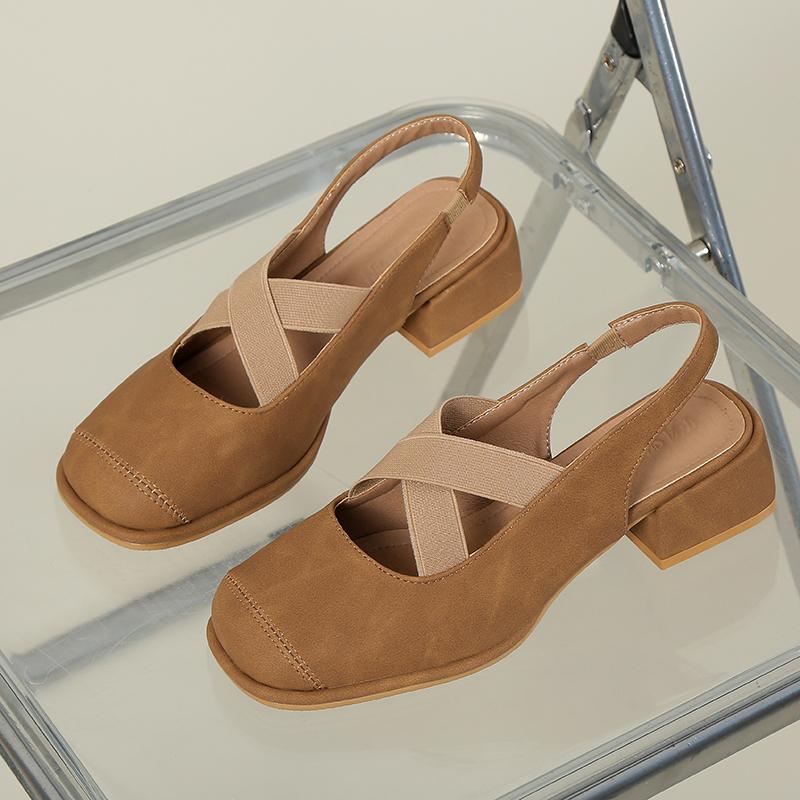 Сандалии с закрытым носком, модная женская обувь, женские модельные туфли, туфли на среднем каблуке с квадратной головкой, сандалии для свадебной вечеринки, повседневная обувь, лето 2024 г.