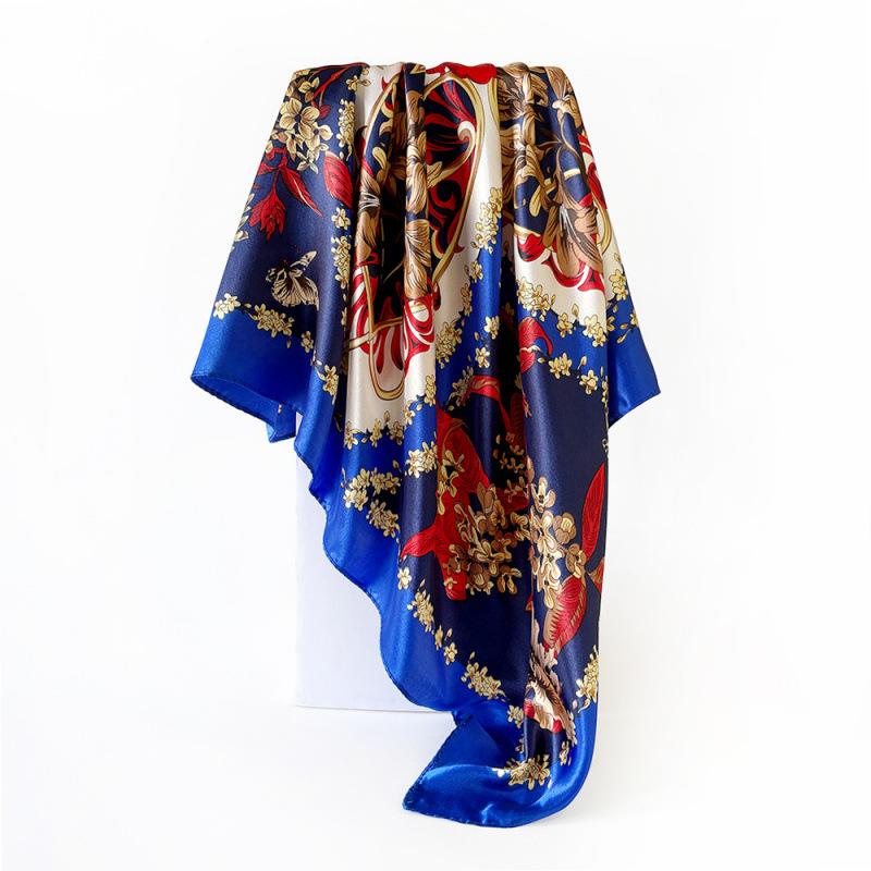 Classic cashew-patterned silk scarf for women, shawl, faux silk headscarf, 90cm square scarf