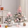 Mini Snow Flocked Christmas Tree Tabletop Artificial Christmas Tree with LED Lights Small Pine Tree with Balls And Bow for Desk Windowsill Decor
