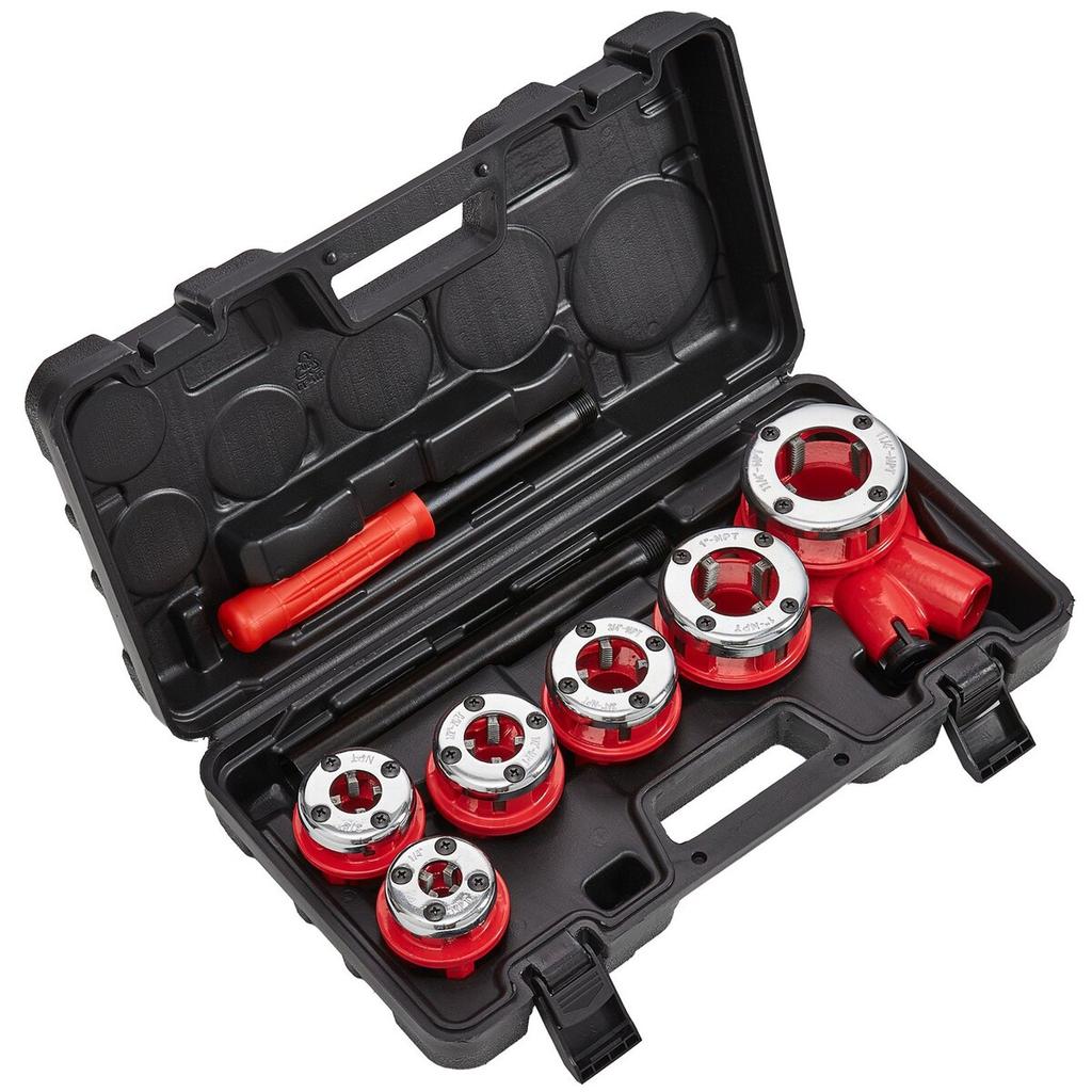 Ratchet Pipe Threader Kit, 1/4" NPT - 1-1/4" NPT Manual Ratcheting Pipe Threader, Portable Pipe Threading Tool Set with 6PCS NPT Dies, Storage Case