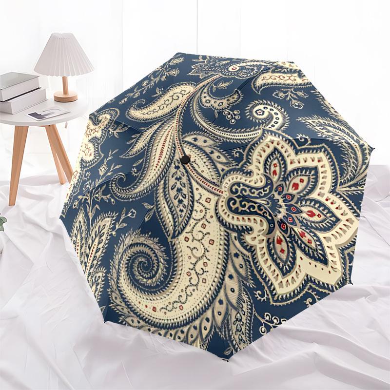 1pc Paisley Motif Automatic Folding Umbrella with 8-Rib Windproof Design, Portable Foldable Sunshade Umbrella For Halloween 003
