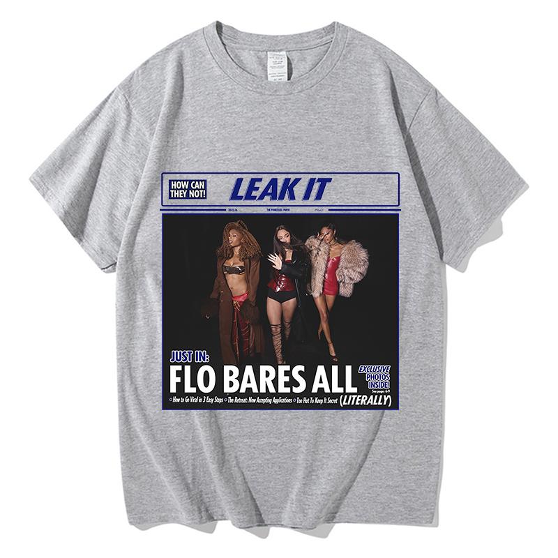 FLO Leak It Tour 2026 Футболка Чистый Хлопок Модная Повседневная Графические Футболки Свободная Хлопковая Короткий Рукав Женская Футболка С Принтом Топы Футболка