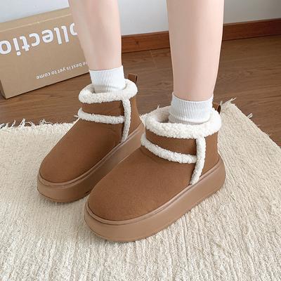 Модные женские модные хлопковые сапоги на плоской подошве, зимние новые замшевые с круглым носком, нескользящие, износостойкие, удобные, зимние сапоги