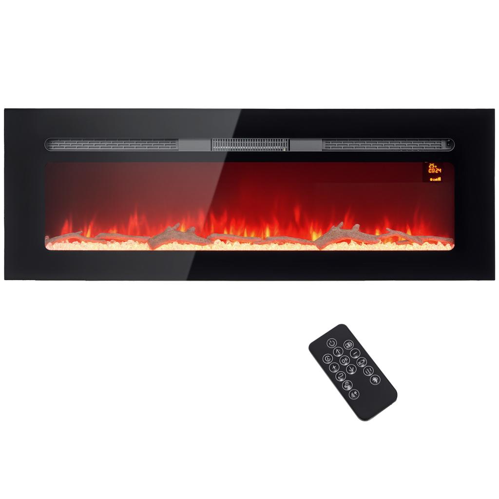 Electric Fireplace, 1800 W, LED Flame Effect, 3 Colors, 5 Brightness Levels, Wall or Recessed Mount