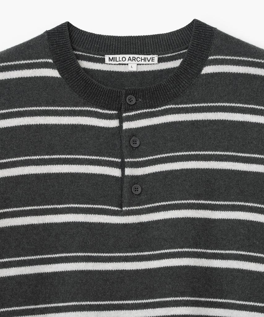 MILLO ARCHIVE Fuzz Stripe Henley Neck Knit [Charcoal]