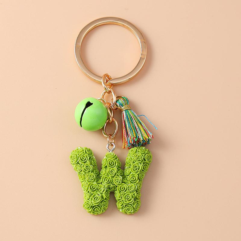 Creative Resin Rose Flower Initial Letter Keychain Alphabet Key Ring for Women Girls Handbag Pendants DIY Jewelry Gifts