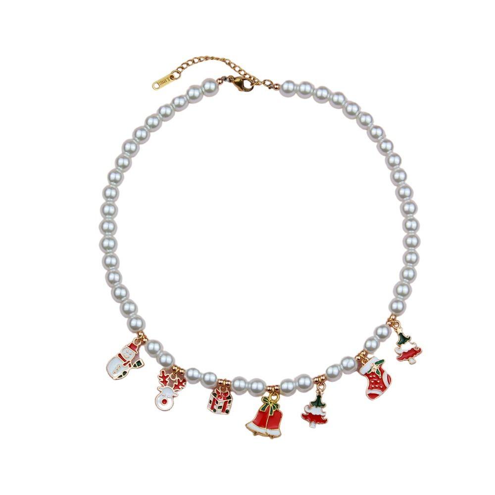 Мультяшное Рождественское Ожерелье Цепочка на Ключицу Мультяшный Кулон Чокер Универсальная Жемчужная Цепочка Фестиваль