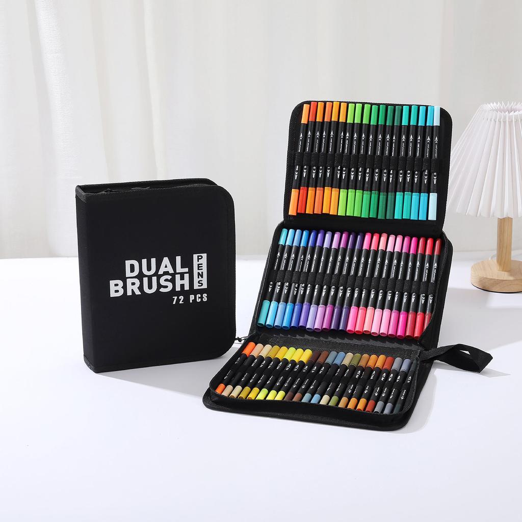 60/72 цветная двухконечная ручка-маркер с кисточкой и тонким наконечником для акриловой краски с футляром на молнии для художественного рисования и скрапбукинга