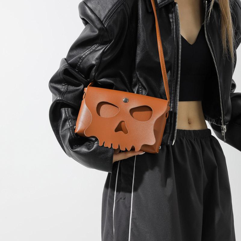 Halloween bag, niche, feminine diagonal cross small square bag, fashionable personality, skull mask, perforated shoulder bag