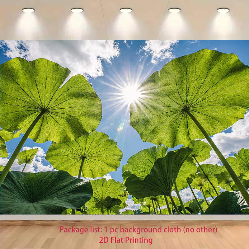 2D Green Lotus Leaves Sky Backdrop, Nature Themed Photography Background Banner