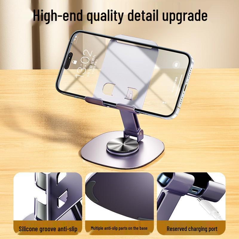 360° Rotating Metal Stand: Foldable & Portable for Phones and Tablets