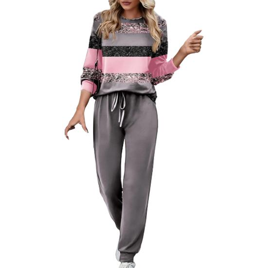 Осенний женский повседневный костюм с принтом, брюки с длинными рукавами, костюм-двойка