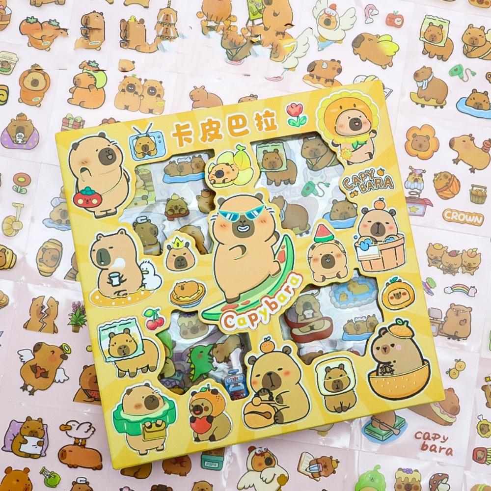 100PCS DIY Children Sticker Cartoon Capybara Hand Ledger Sticker Cute Water Cup Decal Birthday Gift