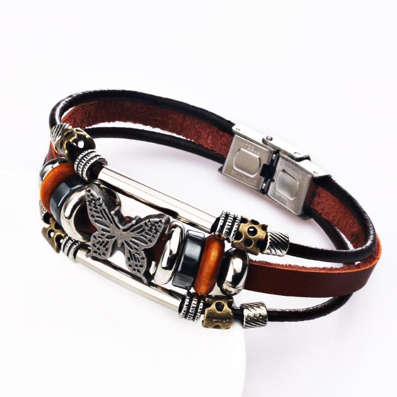 Многослойный кожаный мужской браслет