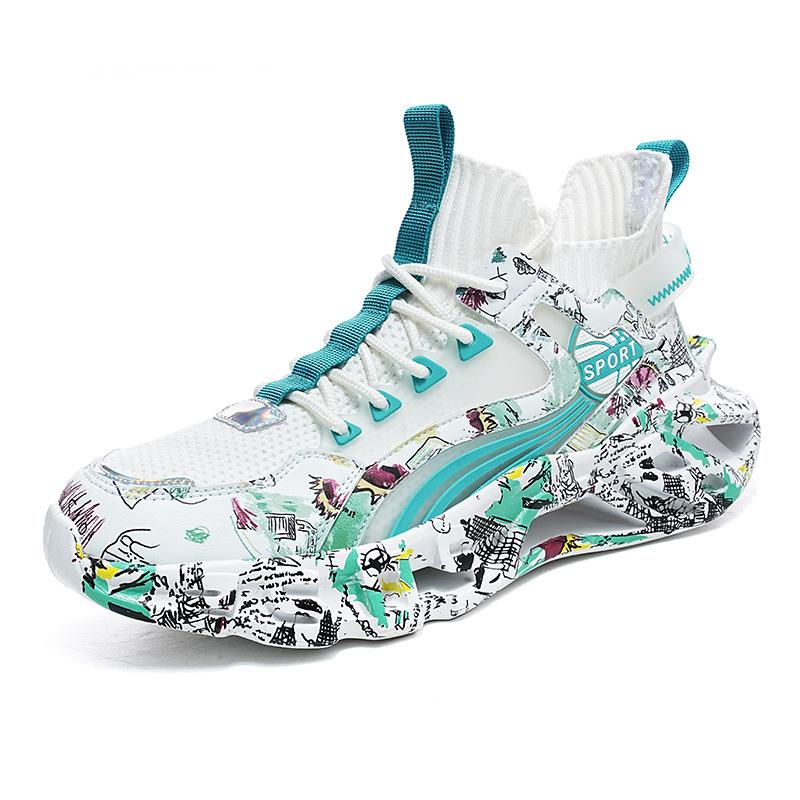 Модная обувь-лезвия большого размера из летучего трикотажа с камуфляжным рисунком, повседневная спортивная обувь, кроссовки, папины кроссовки, мужская обувь