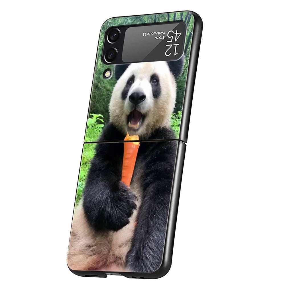 Чехол для телефона с пандой для Samsung Galaxy Z Flip 3 4 5 6 7 Жесткий Черный Складной ПК Для Samsung Z Flip3 Flip4 Flip5 Чехол