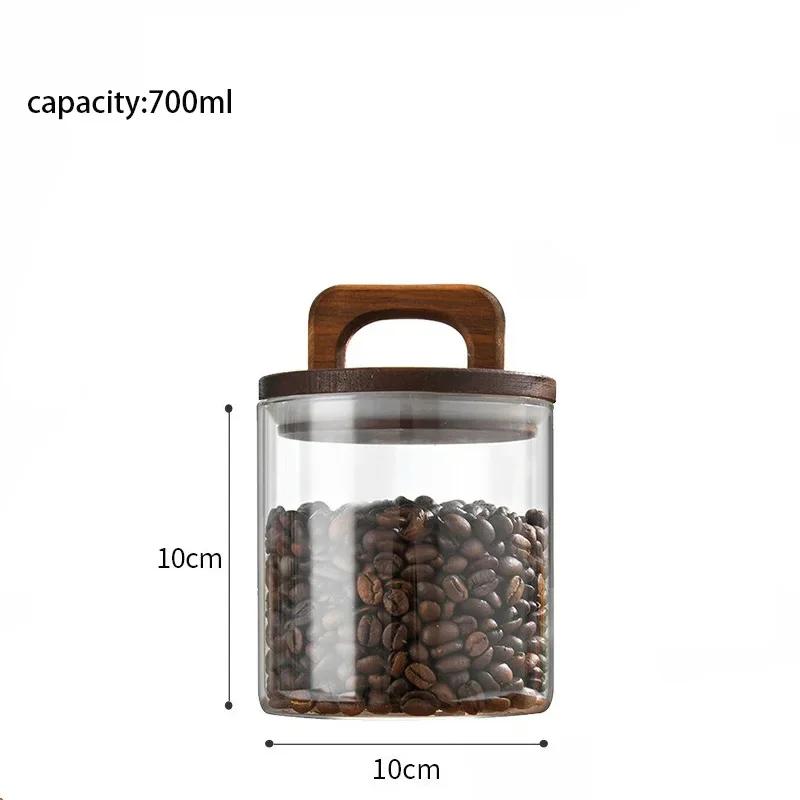 Clear Glass Jar with Bamboo Lid Sealed Canister Food Storage Container for Loose Tea Coffee Bean Sugar Salt Kitchen Gadgets