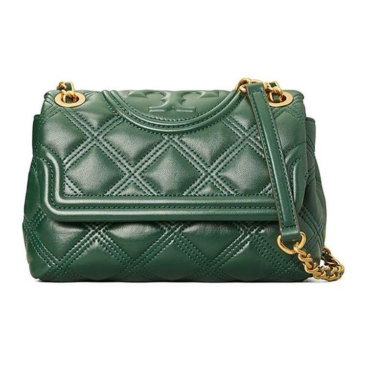 Tory Burch Fleming Алмазная стеганая тисненая печать Плетеная цепочка Кожаная сумка на плечо Женская сумка на плечо Темно-зеленая 58102-304