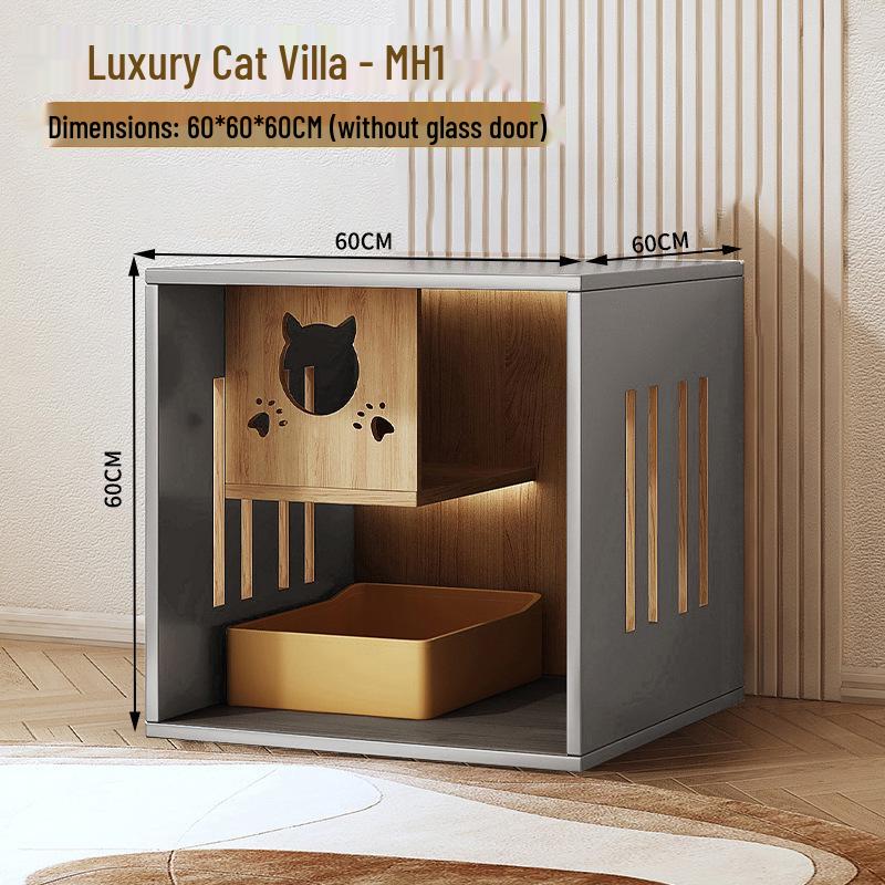 Super Large Indoor Wooden Cat Villa & Tree with Integrated Nest and Cabinet