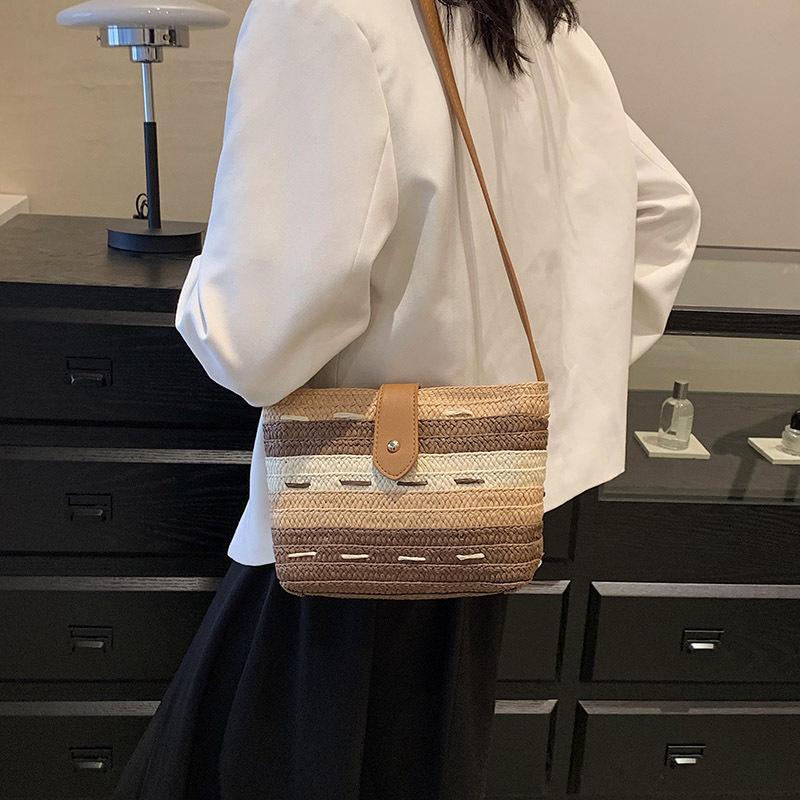 Yogodlns Летняя пляжная плетеная сумка через плечо, соломенная плетеная сумка через плечо, сумка из рафии, дорожная сумка-саквояж из ротанга ручной работы в стиле бохо