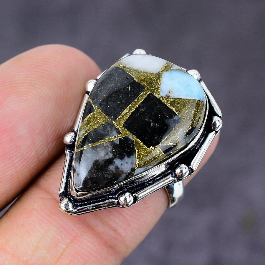 Подарочное кольцо ручной работы из стерлингового серебра 925 пробы с натуральным драгоценным камнем зебровой яшмы, размер 6 y1a58