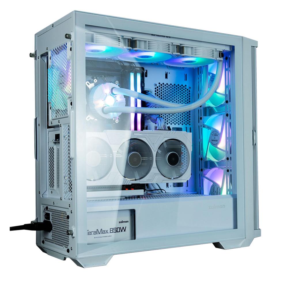 ZALMAN Z10 DUO WHITE 120mm Mid Tower ATX PC Case with 4 ARGB GPU Vertical and RGB Controller CS8759 Fans, Unit,