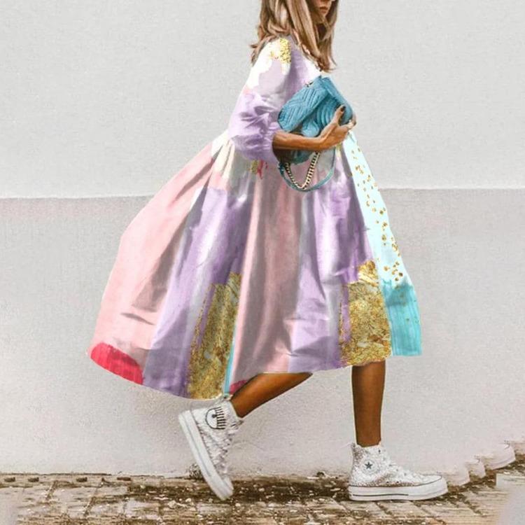 Европейско-американское трендовое женское платье с цветочным принтом, рукав средней длины