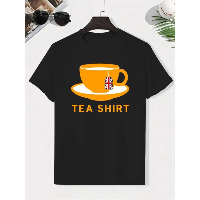 European sizes FlagTeacupSilhouette Cotton Boys T-Shirt Boys Creative T-Shirt, Casual Lightweight Comfortable Short Sleeve Top, Summer Clothing