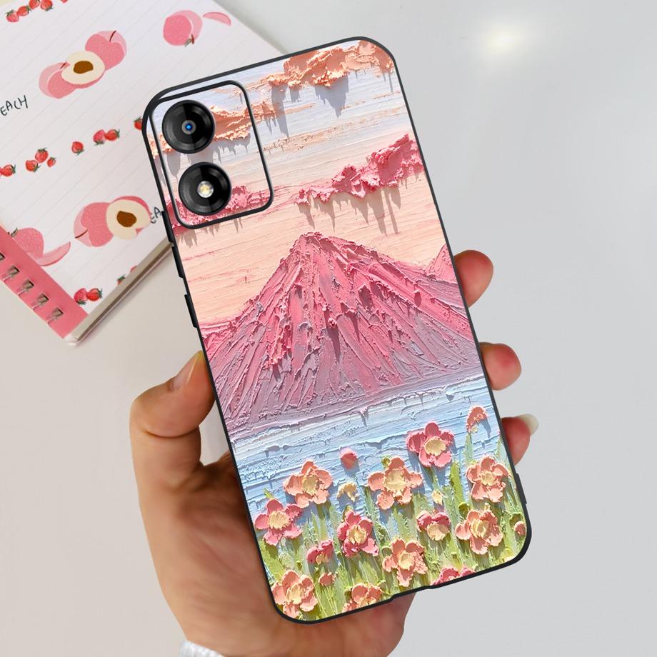 For Motorola Moto E13 Moto G13 Case Matte Black Liquid Silicone Soft Cover Lovely Cat Cartoon Jelly Capas For MotoE13 E 13 G 13