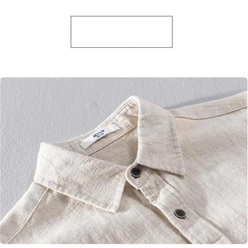 Long Sleeve Cotton Linen Man Shirts Summer Tops Classical Turn-down Collar Green Button Shirt Daily Men's Casual Shirt Beach Breathable Shirt