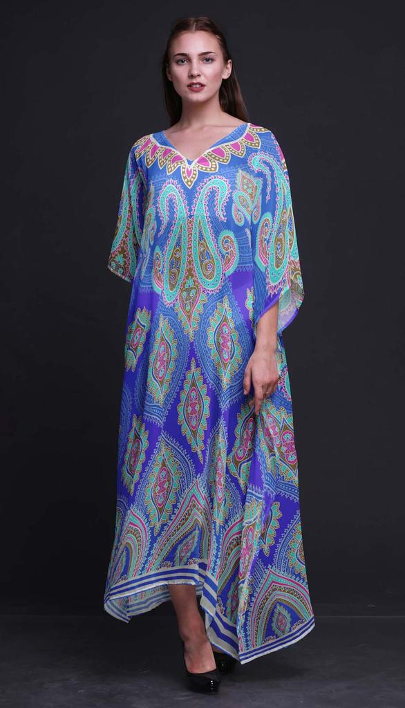 Phagun Ogee Damask Ladies Kaftan Holiday Loungewear Maxi Dress Beach