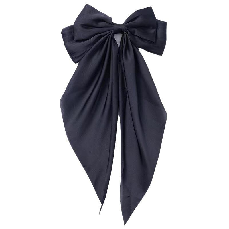 1 Pcs Fashionable Solid Color Ribbon Bow Hair Clip Women's Elegant Long Satin Large Bow Spring Clip Hair Accessory Top Clips