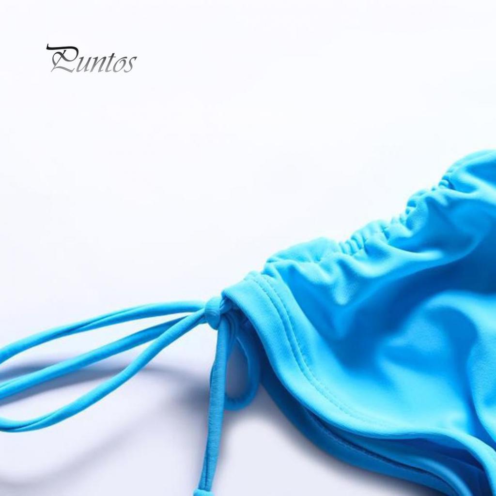 Global Selling Women Solid Color Bikini Bottom Side Pleated Bandage Swim Shorts