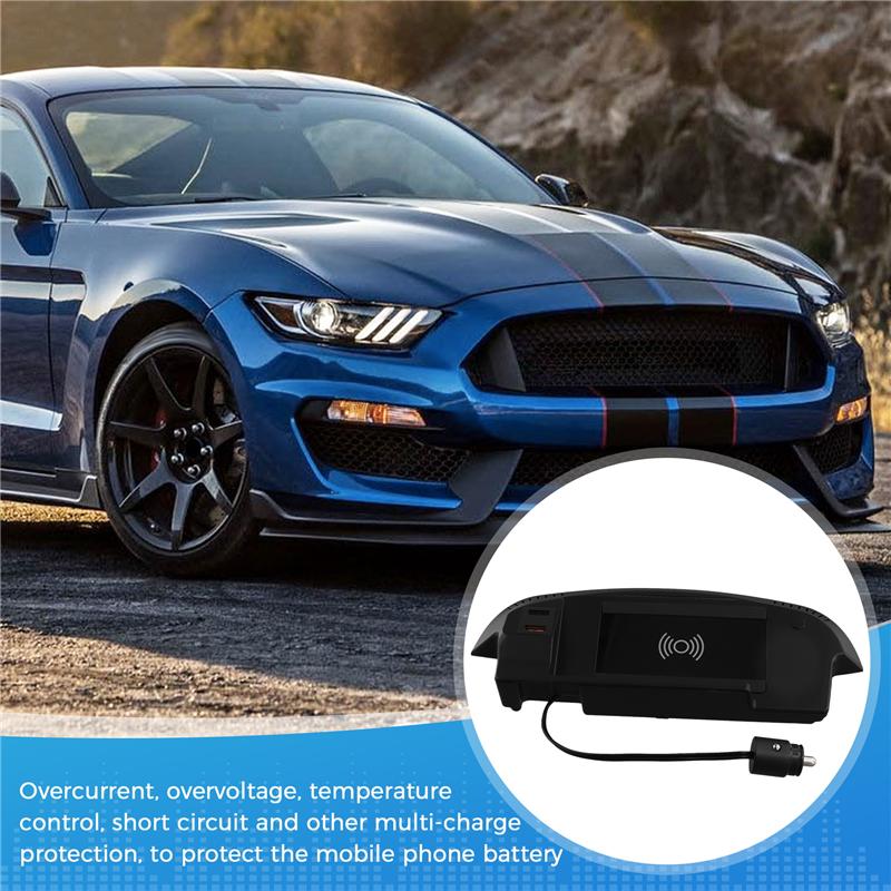 A16P-15W Qi Car Wireless Charger Quick For Ford Mustang GT 2015 2016- Fast Phone Charging Plate Interior Modification