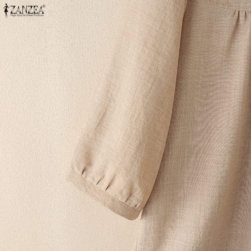 ZANZEA Женская летняя повседневная блузка с круглым вырезом, рукавом до локтя, шнуровкой по бокам и асимметричным низом