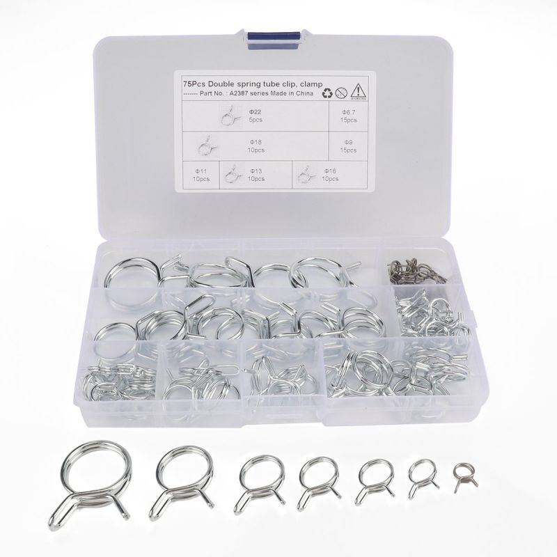 75 Pcs/set Double Line Fuel Line Silicone Hose Pipe Spring Clamp Clamp Combination Kit