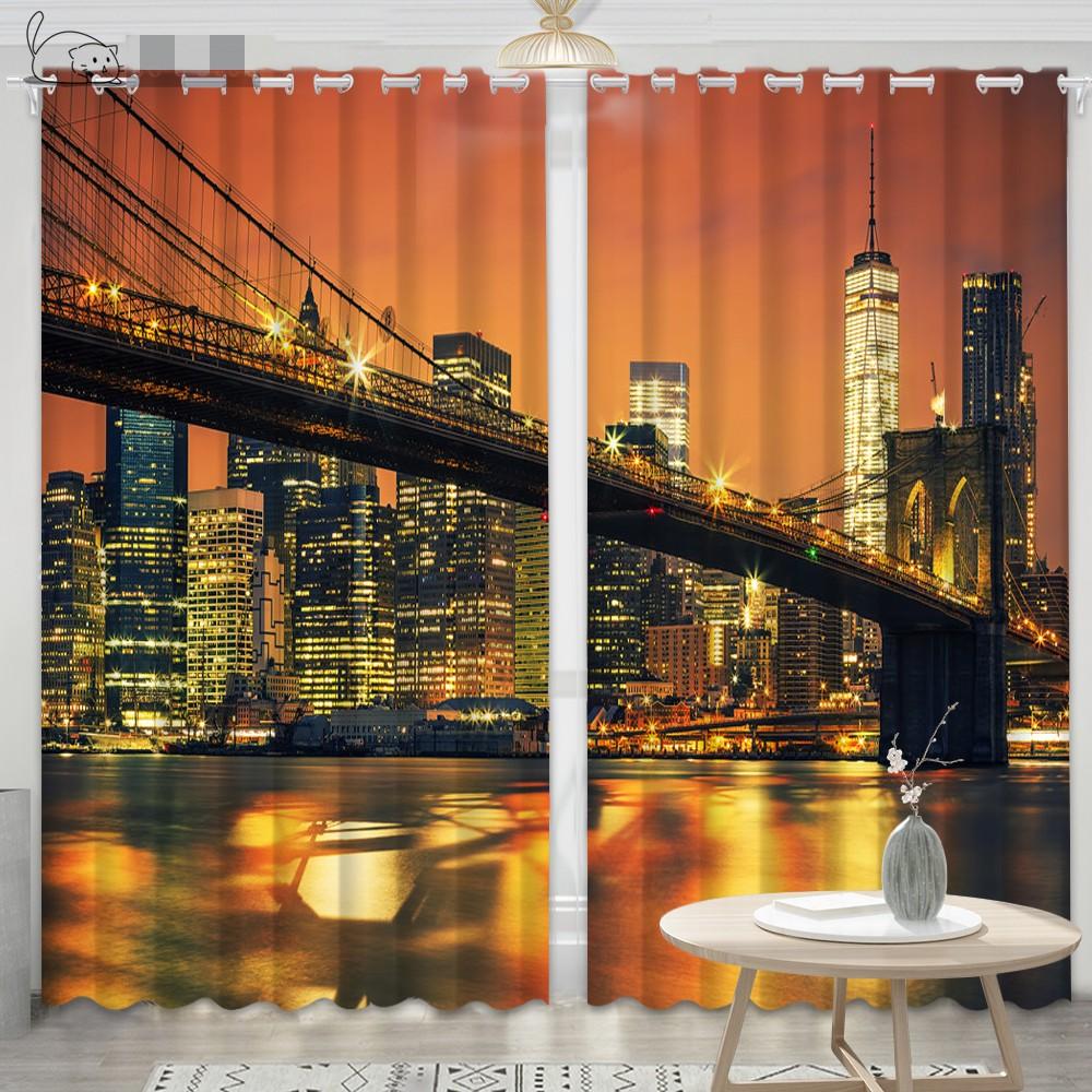 2Panels New York City Night Curtain Статуя Свободы Шторы для спальни Гостиная Кухня Оконные жалюзи Cortinas Верхняя часть с люверсами