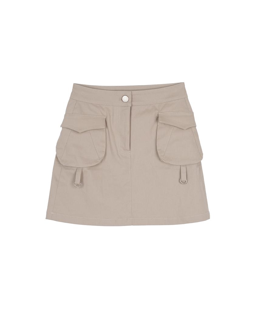 High School Disco Round Cargo Pocket Skirt Beige