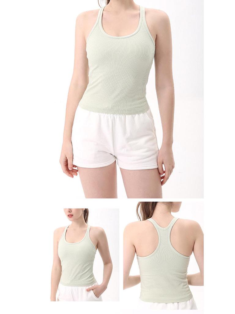 Женская спортивная майка с рубчиком, быстросохнущая, с вырезом-борцовкой, с чашечками, для бега и йоги