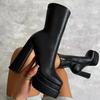 2025 New Style Women's Boots - Double Platform Mid-Calf Boots with Square Toe Chunky Heel, Ultra High Heel & Side Zipper
