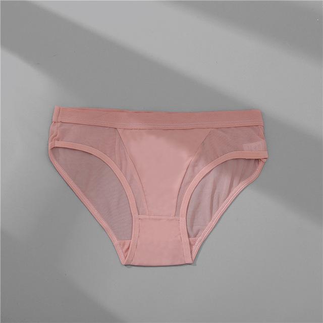 Women's Briefs Mid-Waist Mesh Transparent Solid Color Cotton Crotch