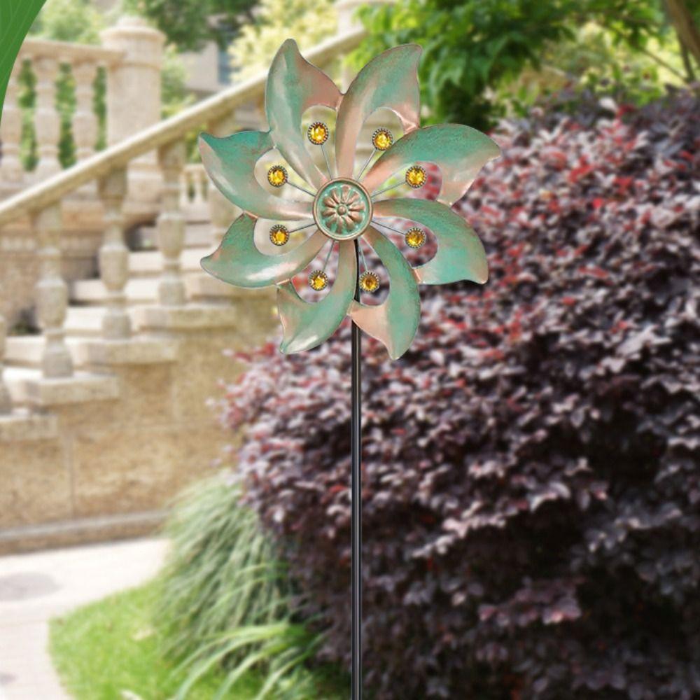 Garden Decorative Pile Metal Wind Spinners Creative Rotating Gardening Plug Durable Flower Pinwheel Courtyard